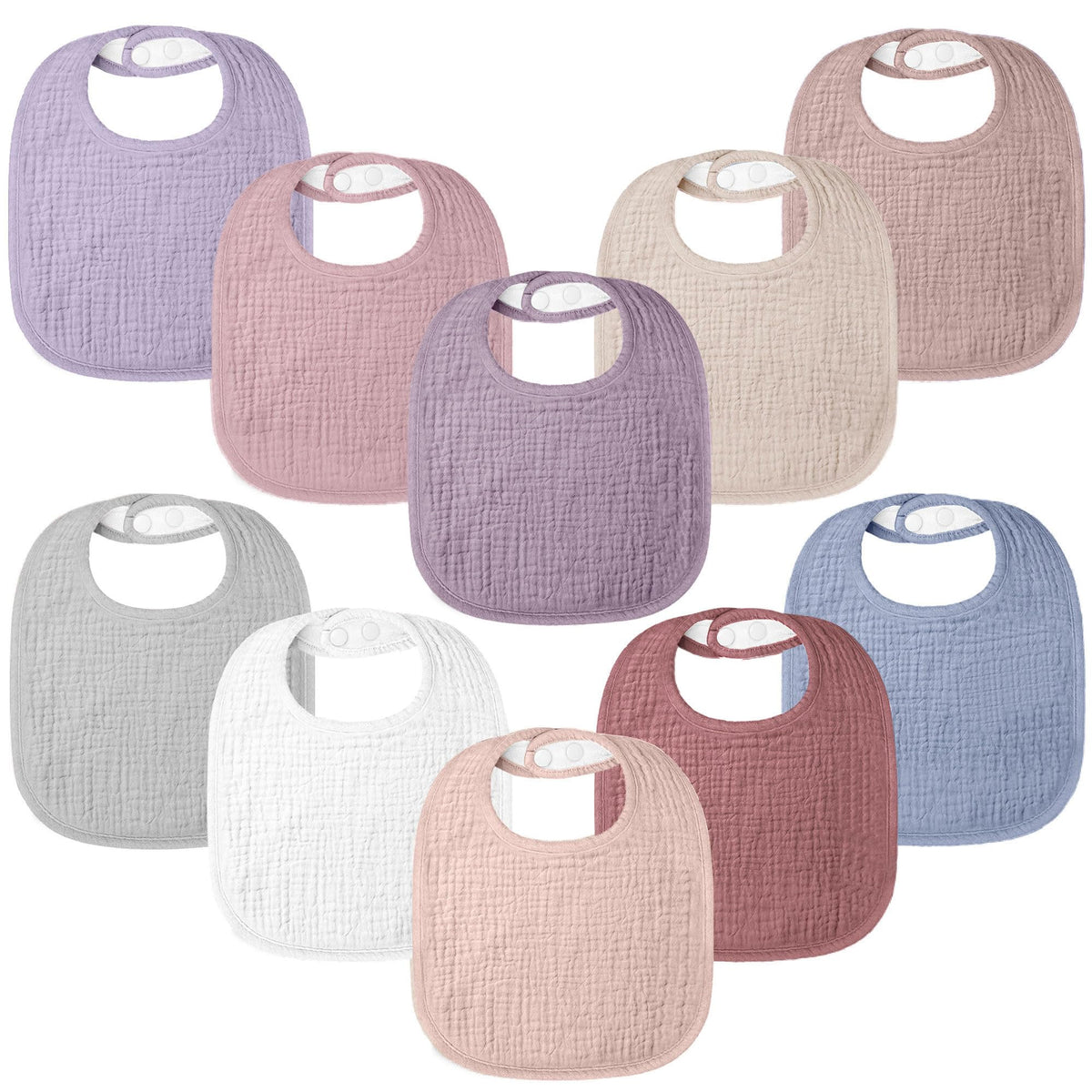 Bearmoss 100% Cotton 10 Pack Muslin Baby Bibs for Drooling and Teething