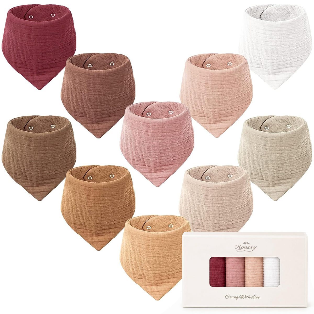 Konssy 10 Pack Baby Muslin Bandana Bibs for Drooling and Teething