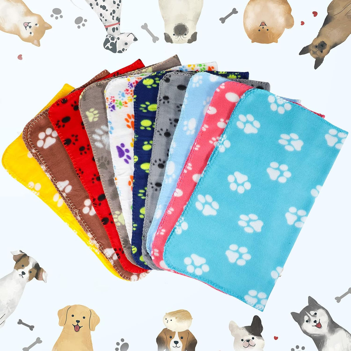 Tatuo 10 Pcs Puppy Blanket for Dog Cat, 24 x 28 Inch, Bright Color