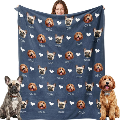 Custom Blanket with Pet Picture & Name, Personalized Photo Funny Cat Dog Face Throw Blanket, Printed Soft Warm Plush Fleece Customized Blanket for Couch Bed Sofa, Gifts for Dog Dad Mom Pet Lovers