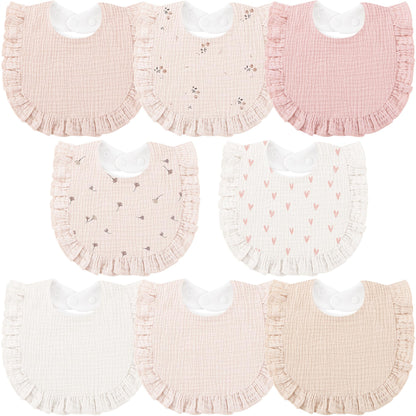 Bearmoss 8 Pack Muslin Baby Bibs for Drooling and Teething, Bibs for Girls