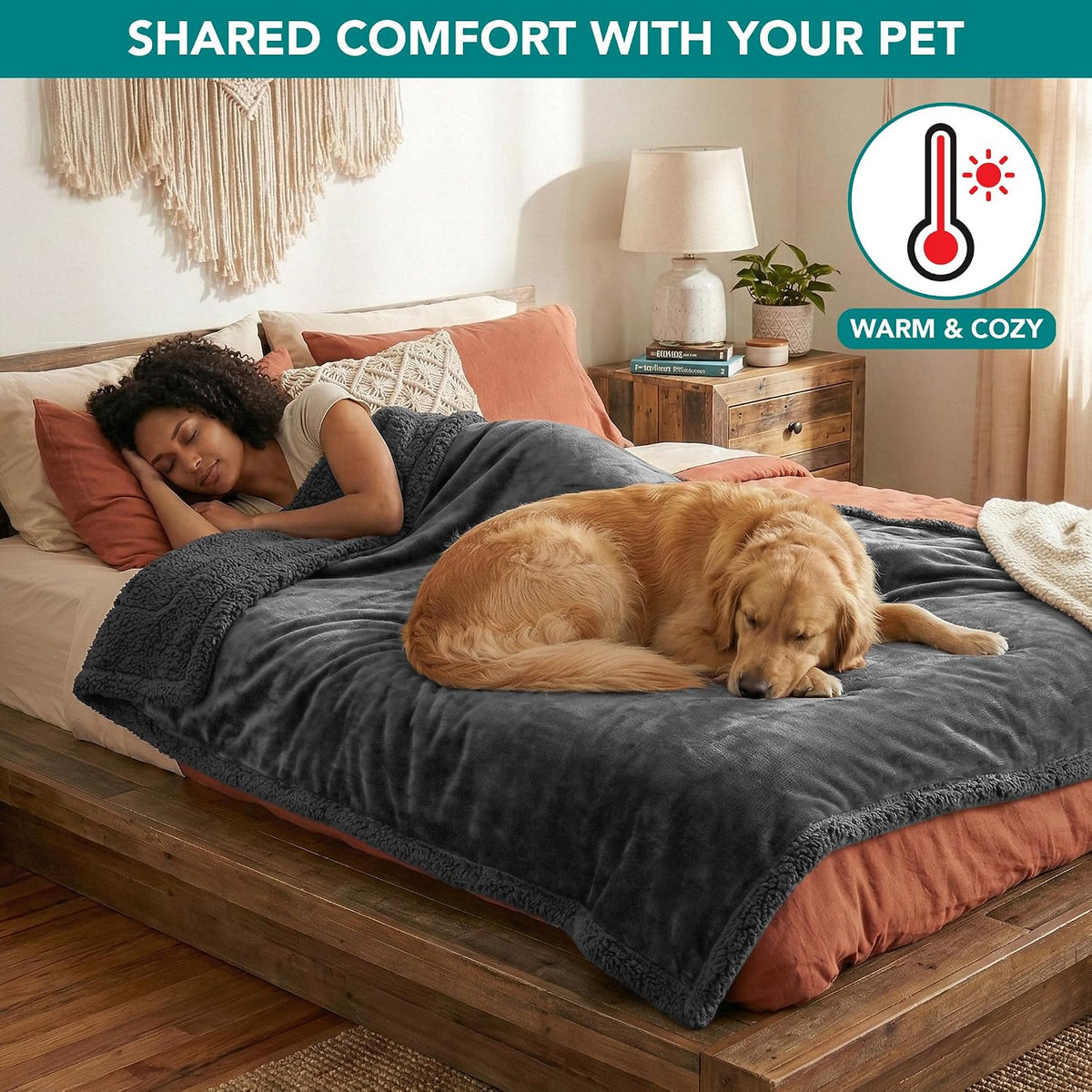 PetAmi Waterproof Dog Blanket for Large Dog Cat Pet, 60x80, Grey Sherpa