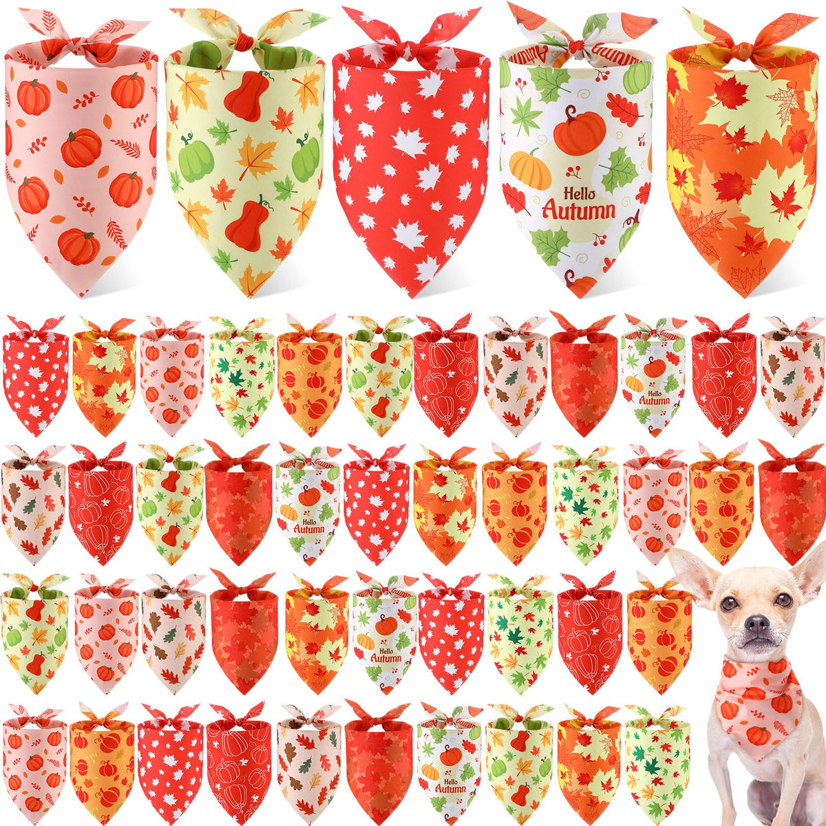 Weewooday 50 Pcs Fall Dog Bandanas Bulk for Autumn Pet Soft Bibs Adjustable Squirrel Fox Hedgehog Kerchief Bandana for Small Medium Large Grooming Accessories (Fall Animals, 25.6 x 17.7 x 17.7 Inch)