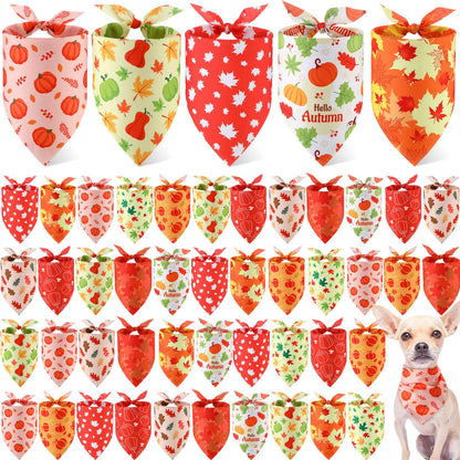 Weewooday 50 Pcs Fall Dog Bandanas Bulk for Autumn Pet Soft Bibs Adjustable Squirrel Fox Hedgehog Kerchief Bandana for Small Medium Large Grooming Accessories (Fall Animals, 25.6 x 17.7 x 17.7 Inch)