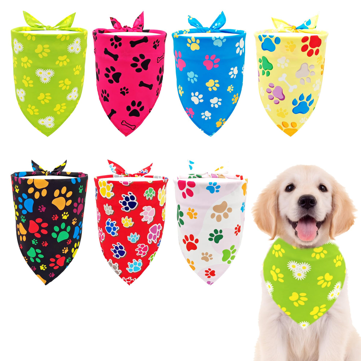 Paisley Dog Bandanas Bulk for Medium Dogs Sewn Edge 7 Pack M