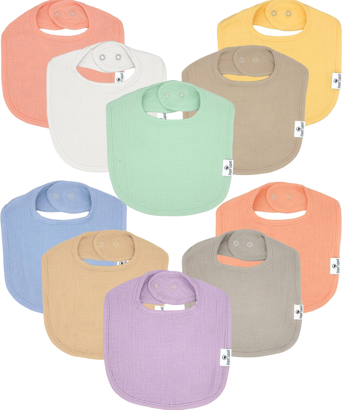 Diaper Squad 10-Pack Organic Cotton Baby Bibs for Baby Boy, Girl