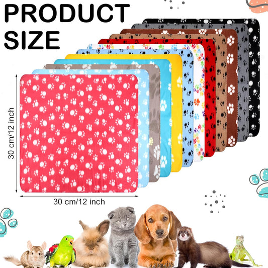 Tegeme 12 Pcs Fleece Blanket for Pet Dog Puppy,Cute Style,12 x 12 Inches