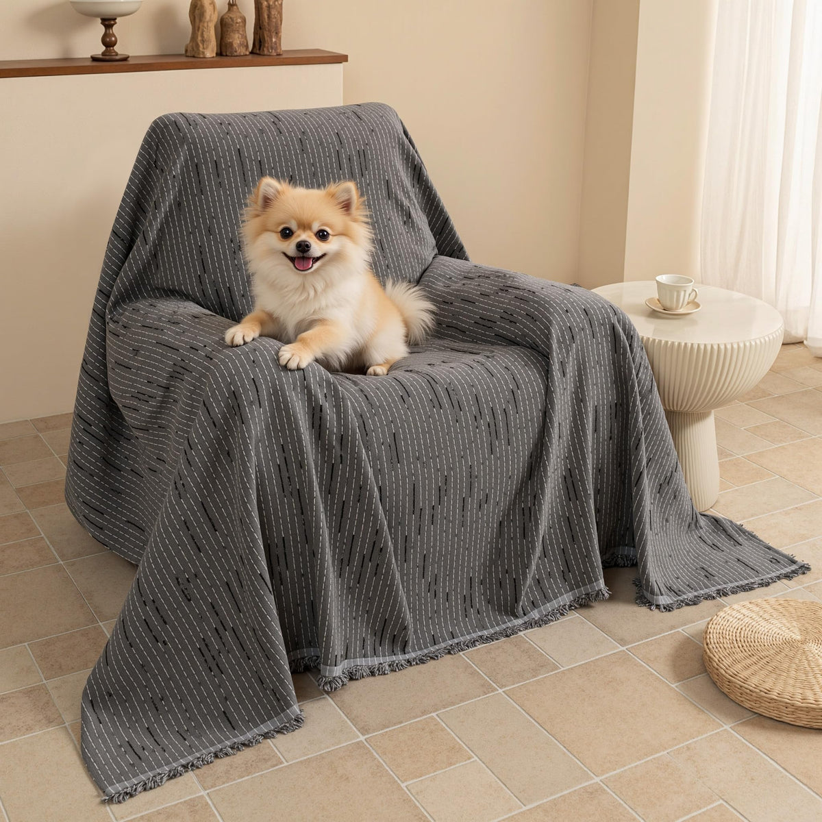 MYSKY HOME Couch Cover for Dogs, Washable Couch Covers, Non Slip Sofa Cover, Couch Cover 2 Cushion Sofa Dogs Furniture Protector with Tassels, Chenille Sofa Slipcover for Pets, 71"x118", Dark Grey
