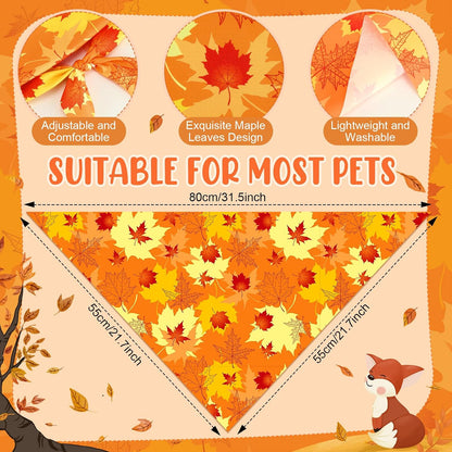 Preboun 100 Pcs Fall Dog Bandanas Bulk, Autumn Pumpkin Maple Leaves Pattern