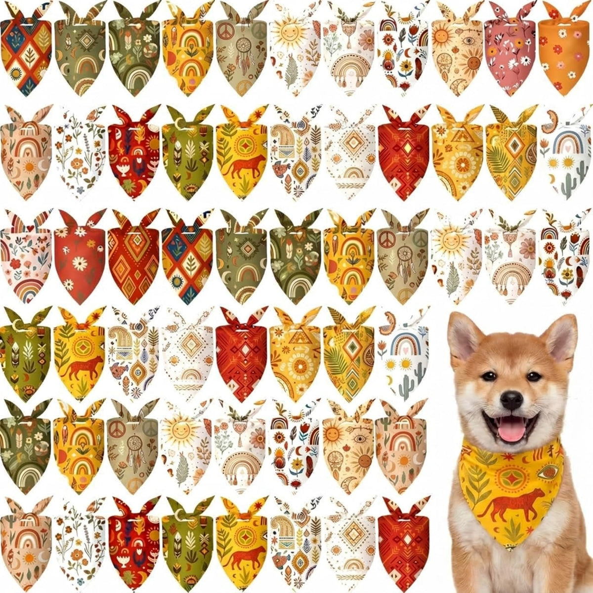 Abbylike 50 Pcs Halloween Dog Bandanas Bulk, Pumpkin Ghost Bat Skull
