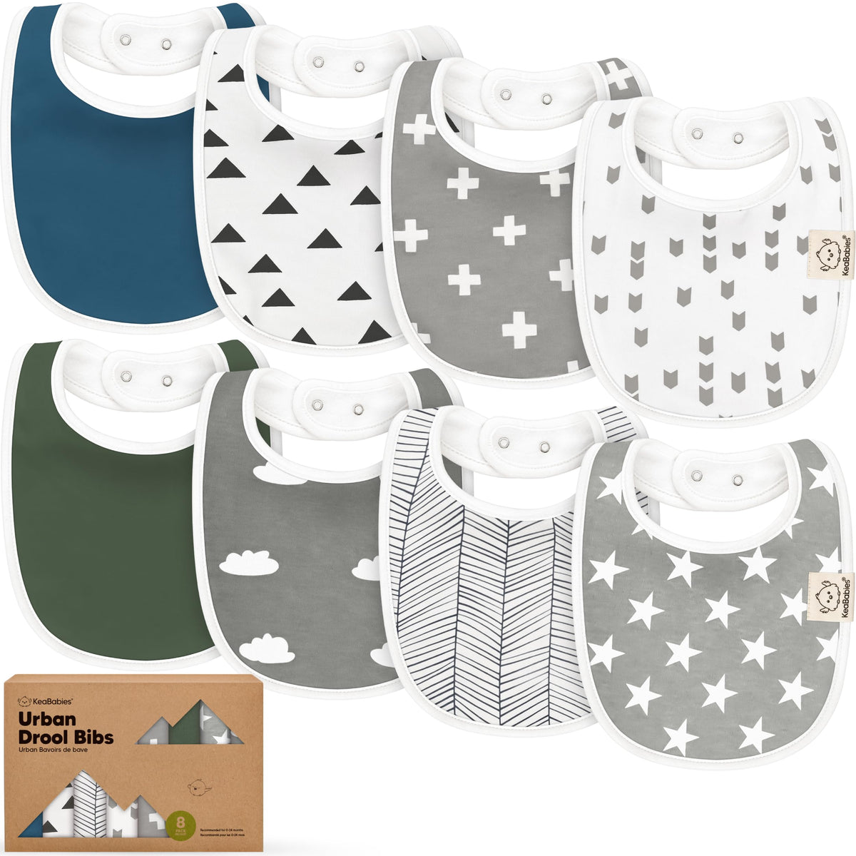 KeaBabies 8-Pack Organic Baby Bibs for Drooling and Teething (Pets & Paws)