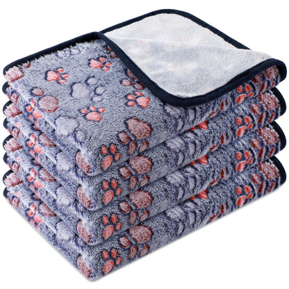 Tatuo 4 Pcs Fleece Dog Blankets for Puppy Cat, Mixed, 24 x 16 in, Paw