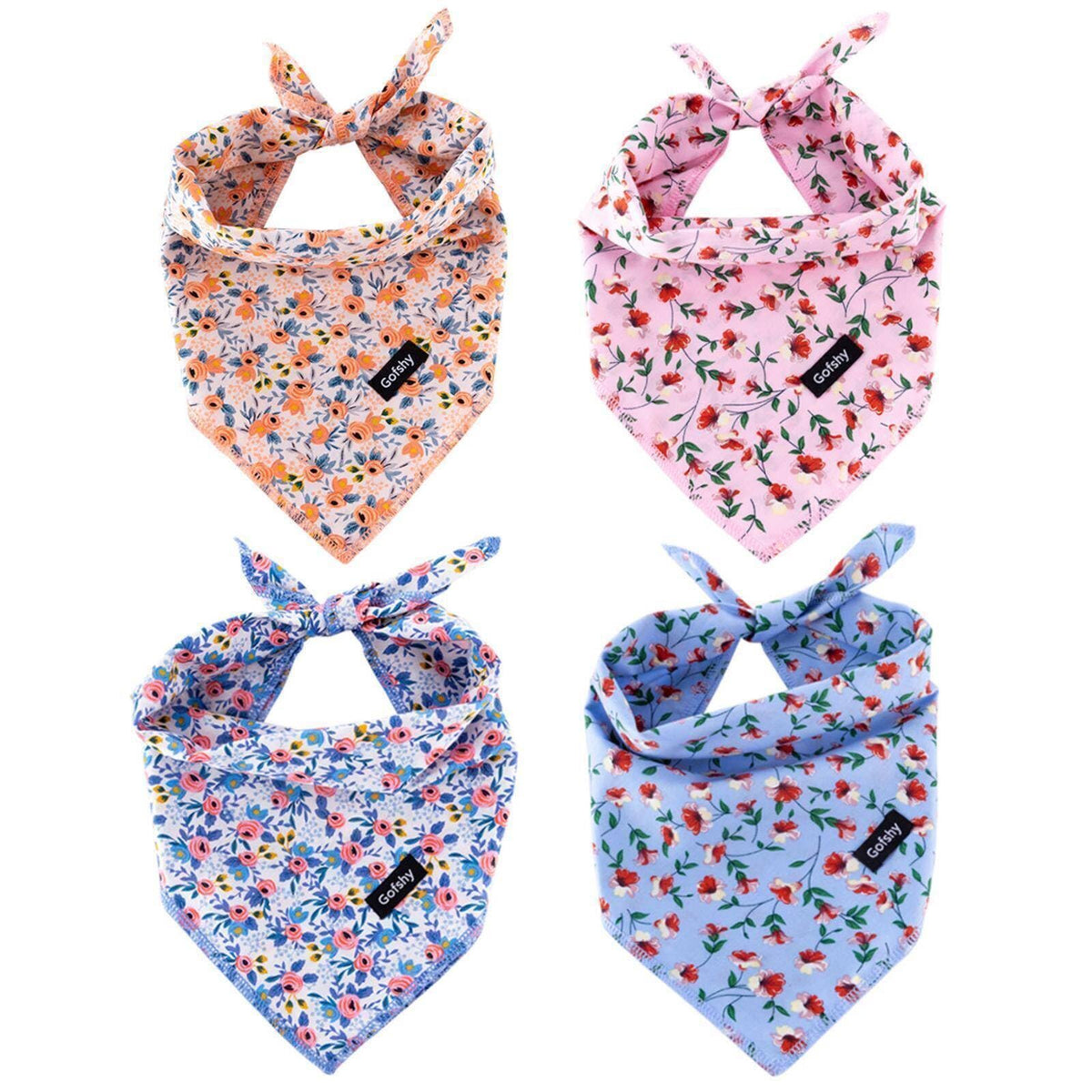 Dog Bandana Spring Cotton XLarge 4PCS, Orange Pink Blue Floral Scarf