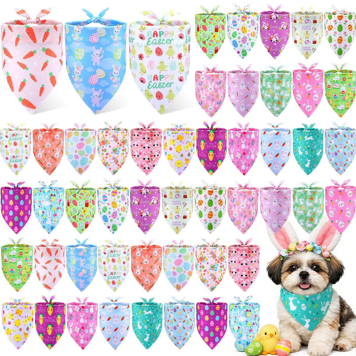 Preboun 50 Pcs Fall Dog Bandanas Bulk, Autumn Pumpkin Maple Leaves Pattern