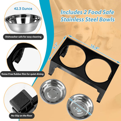 Niubya Elevated Dog Bowls with 2 Stainless Steel Dog Food Bowls, Raised Dog Bowl Adjusts to 5 Heights (3.15", 8.66", 9.84",11.02", 12.2") for Small Medium and Large Dogs