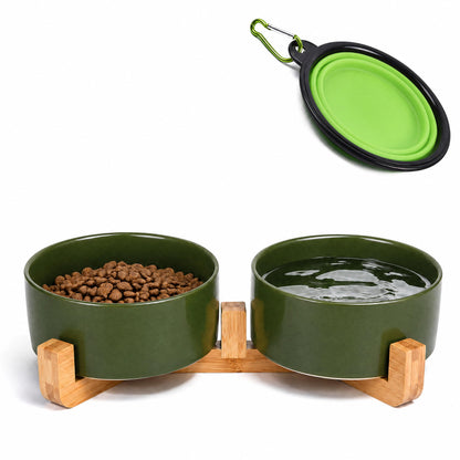 Petygooing Ceramic Dog Cat Bowls Set with Stand,Black Pet Food and Water Bowl,Small Dog Bowls Cute Modern Anti Slip Set of 2 Pet Feeder Small Size Pet Dish(13.5OZ/5.1 in)