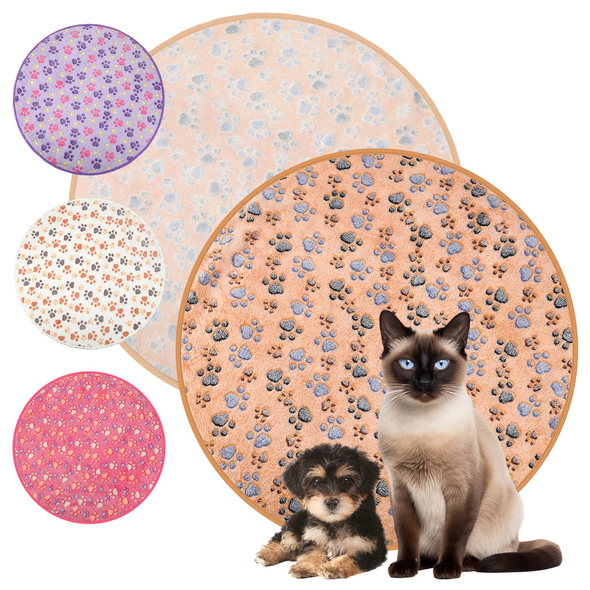 Tatuo 4 Pcs Fleece Dog Blankets for Puppy Cat, Mixed, 24 x 16 in, Paw