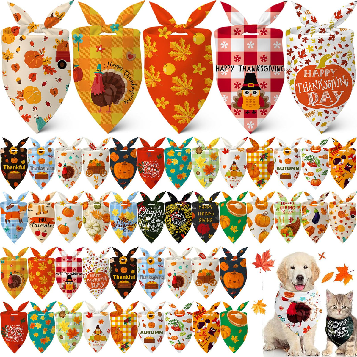 Sanwuta 60 Pcs Christmas Dog Bandanas Bulk Xmas Pet Bib Scarf, Santa Medium