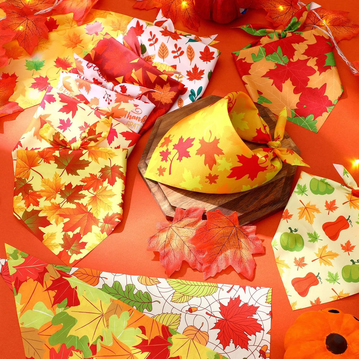 Preboun 50 Pcs Fall Dog Bandanas Bulk, Autumn Pumpkin Maple Leaves Pattern