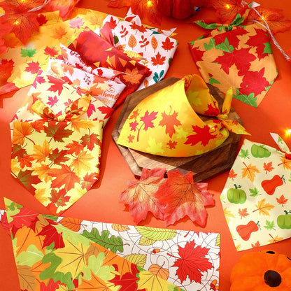 Preboun 50 Pcs Fall Dog Bandanas Bulk, Autumn Pumpkin Maple Leaves Pattern