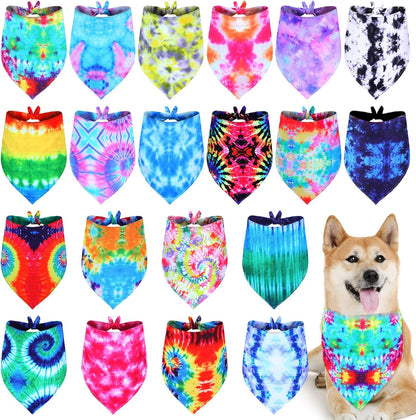 Weewooday 20 Pcs Dog Bandanas Washable Triangle Scarf, Tie Dye, L Size