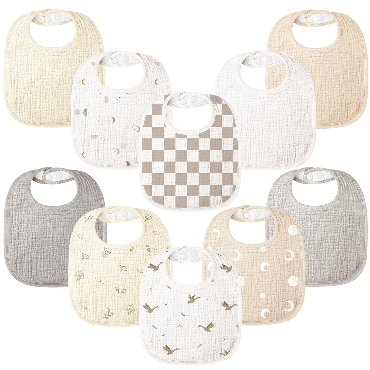 Bearmoss 100% Cotton 10 Pack Muslin Baby Bibs for Drooling and Teething