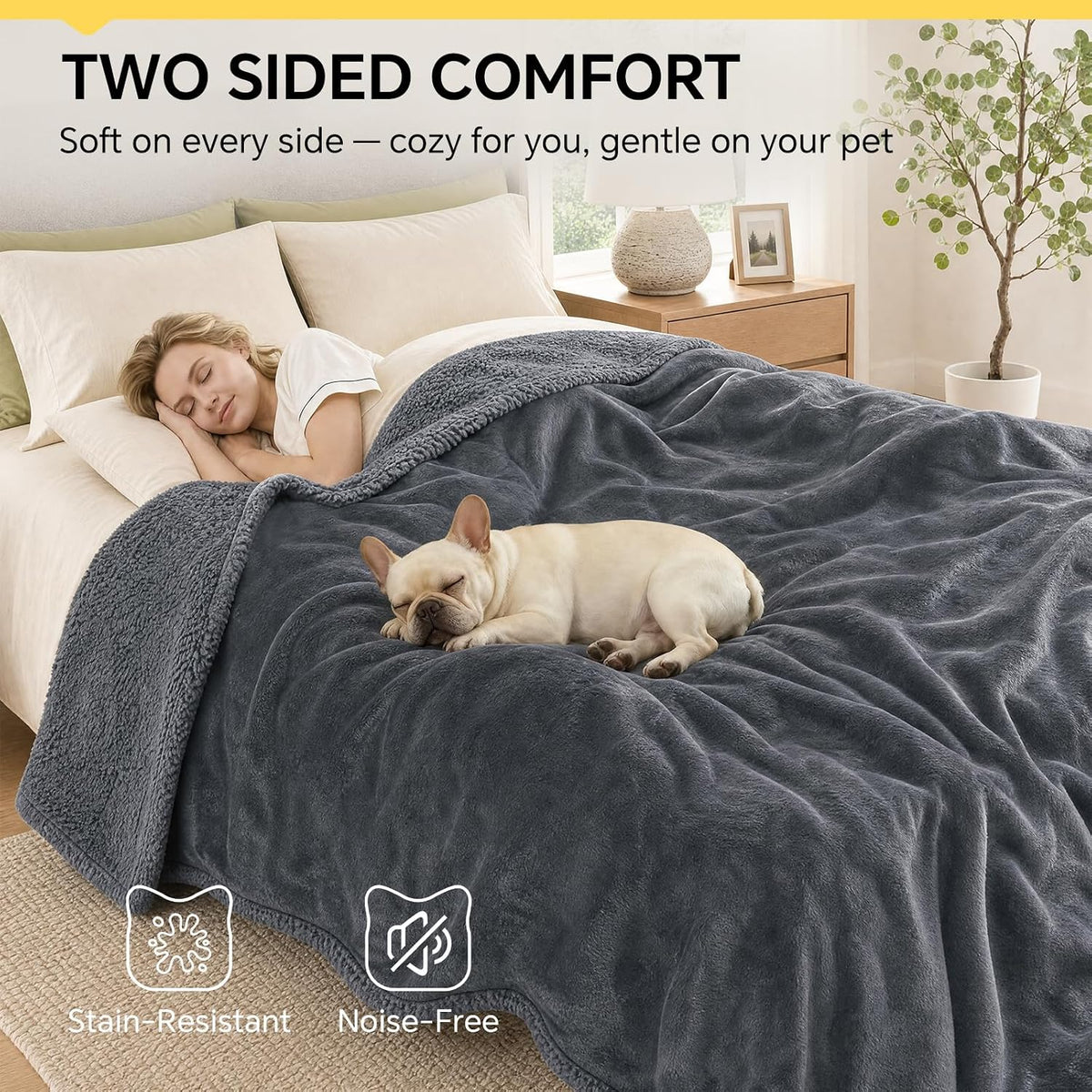 Luciphia Waterproof Blanket for Large Dog, Reversible Sherpa Bed Cover