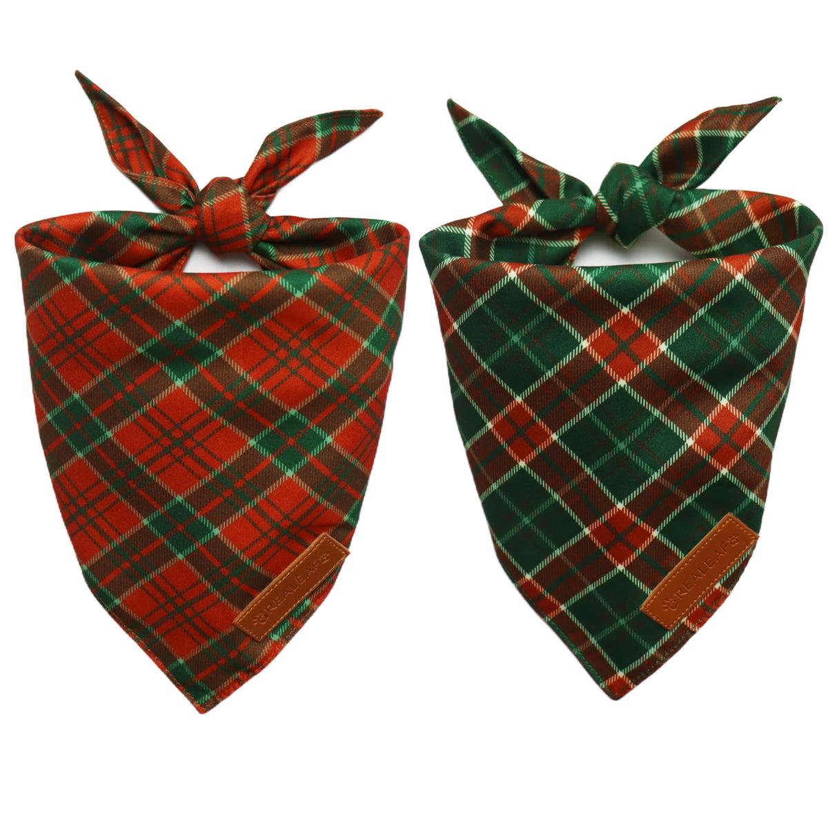Realeaf Fall Dog Bandanas 2 Pack, Orange Plaid Pet Scarf for Boy and Girl, Premium Durable Fabric, Holiday Halloween Thanksgiving Bandana for Large and Extra Large Dogs (X-Large)