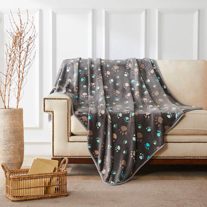 Allisandro 350 GSM-Super Soft and Premium Fuzzy Flannel Fleece Pet Dog Blanket, The Cute Print Design Washable Fluffy Blanket for Puppy Cat Kitten Indoor Outdoor, Grey, 40 x 32 Inches