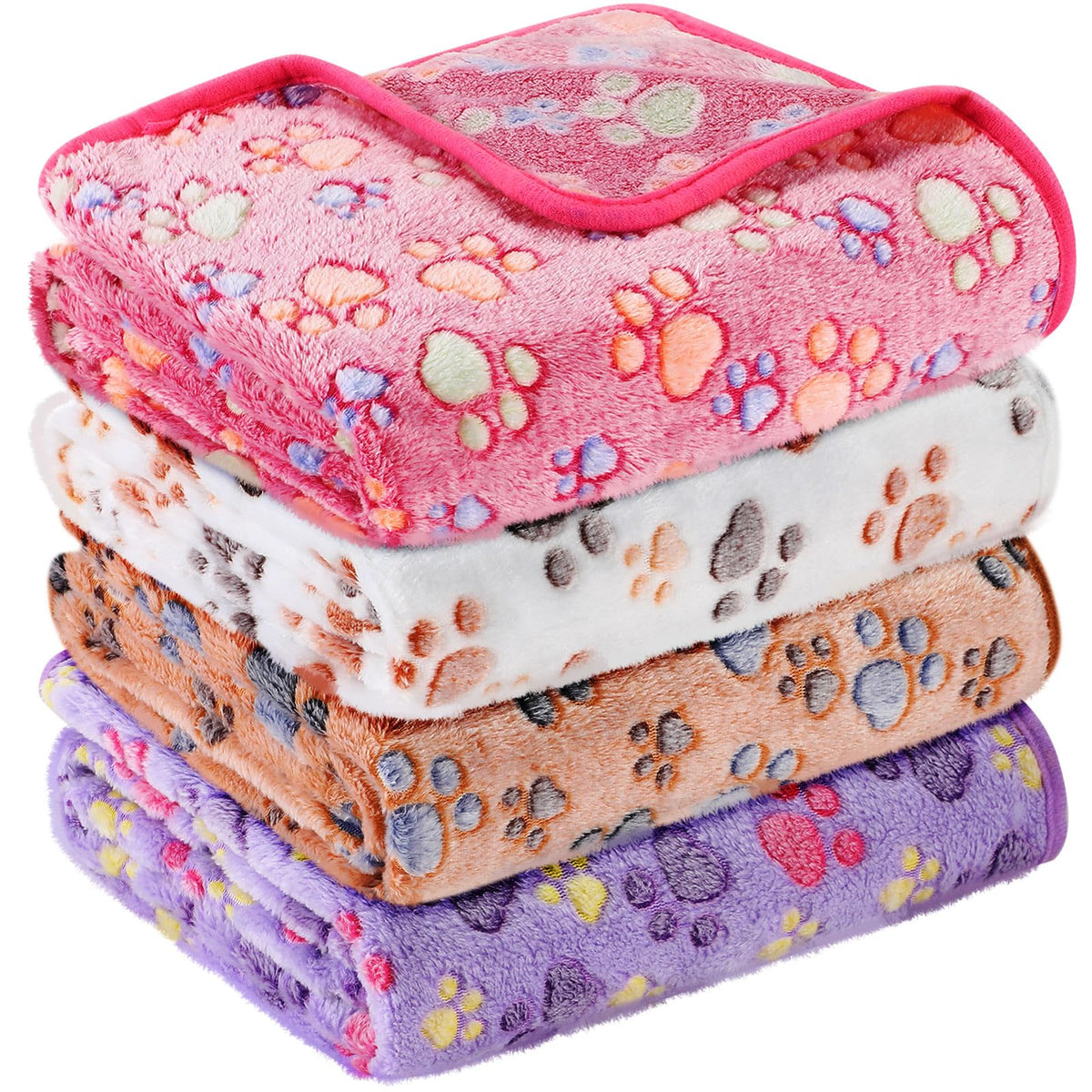 Tatuo 4 Pcs Fleece Dog Blankets for Puppy Cat, Mixed, 24 x 16 in, Paw