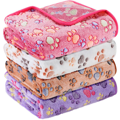 Tatuo 4 Pcs Fleece Dog Blankets for Puppy Cat, Mixed, 24 x 16 in, Paw