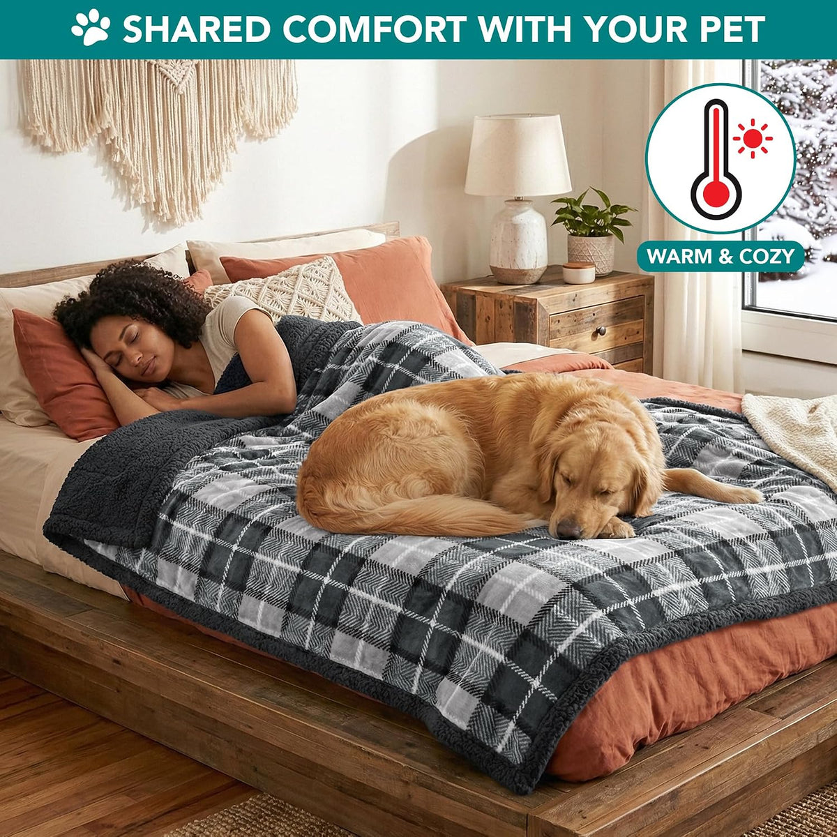 PetAmi Dog Blanket for Medium Small Pet Cat Puppy, 60x40, Plaid Dark Gray