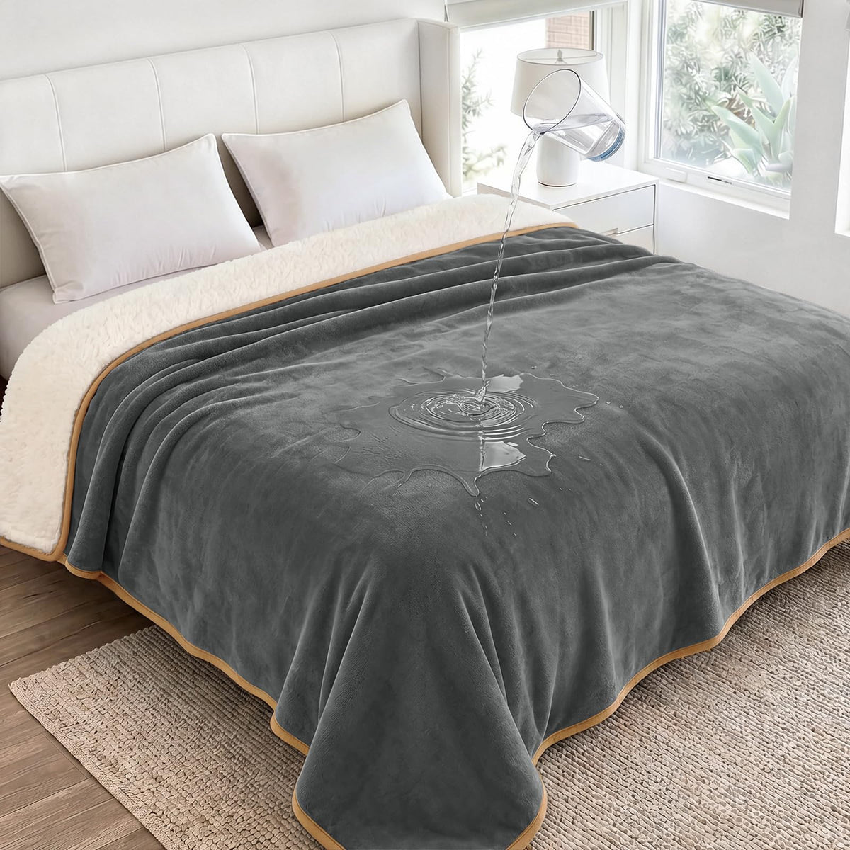 Luciphia Waterproof Bed Blanket Washable,Soft Sherpa Fleece Puppy Reversible Throw Blankets for Small Dog Cat, Furniture Cover Protector Couch Bed from Liquid Pee and Pet Fur, Black, 40" x 28"