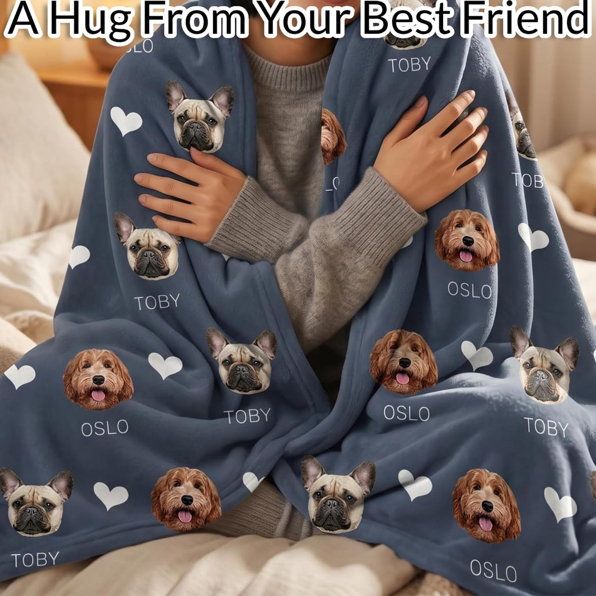 Custom Blanket with Pet Picture & Name, Personalized Photo Funny Cat Dog Face Throw Blanket, Printed Soft Warm Plush Fleece Customized Blanket for Couch Bed Sofa, Gifts for Dog Dad Mom Pet Lovers
