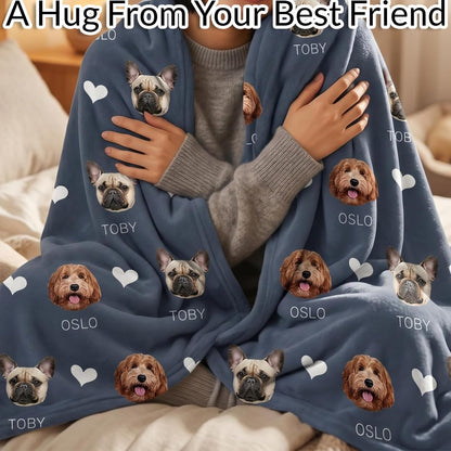 Custom Blanket with Pet Picture & Name, Personalized Photo Funny Cat Dog Face Throw Blanket, Printed Soft Warm Plush Fleece Customized Blanket for Couch Bed Sofa, Gifts for Dog Dad Mom Pet Lovers