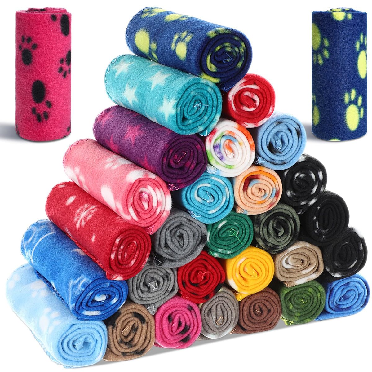 Chumia 28 Pcs Puppy Blanket Bulk Fleece Dog Blanket, 24x28 Inch, 28 Styles