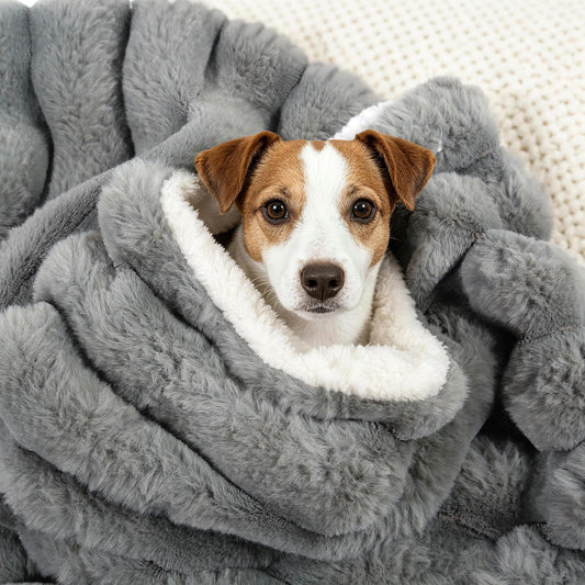 Dog Blanket for Small Dogs, Soft Rabbit Fur Puppy Blanket 25x35 Grey