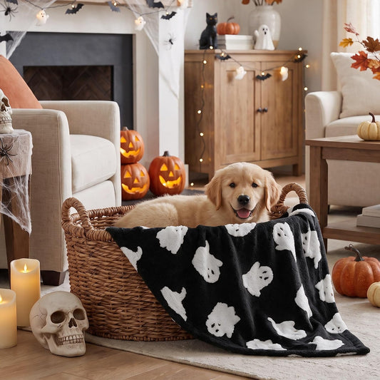 Horaldaily Black Ghost Shape 3D Textured Pets Blanket 30x40