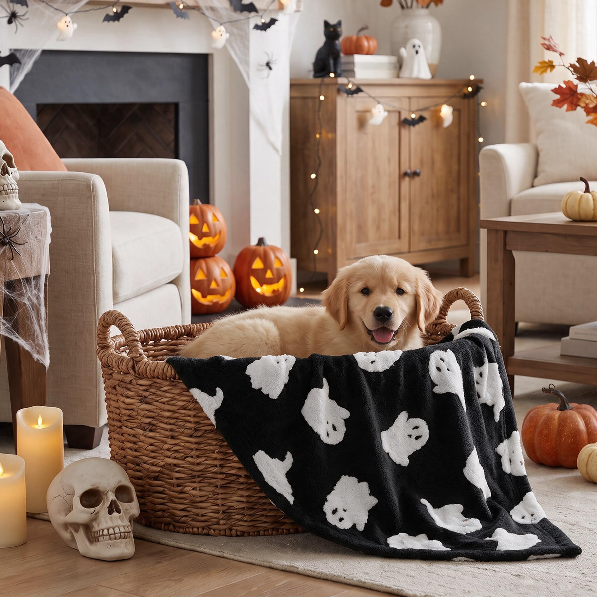 Horaldaily Black Ghost Shape 3D Textured Pets Blanket 30x40