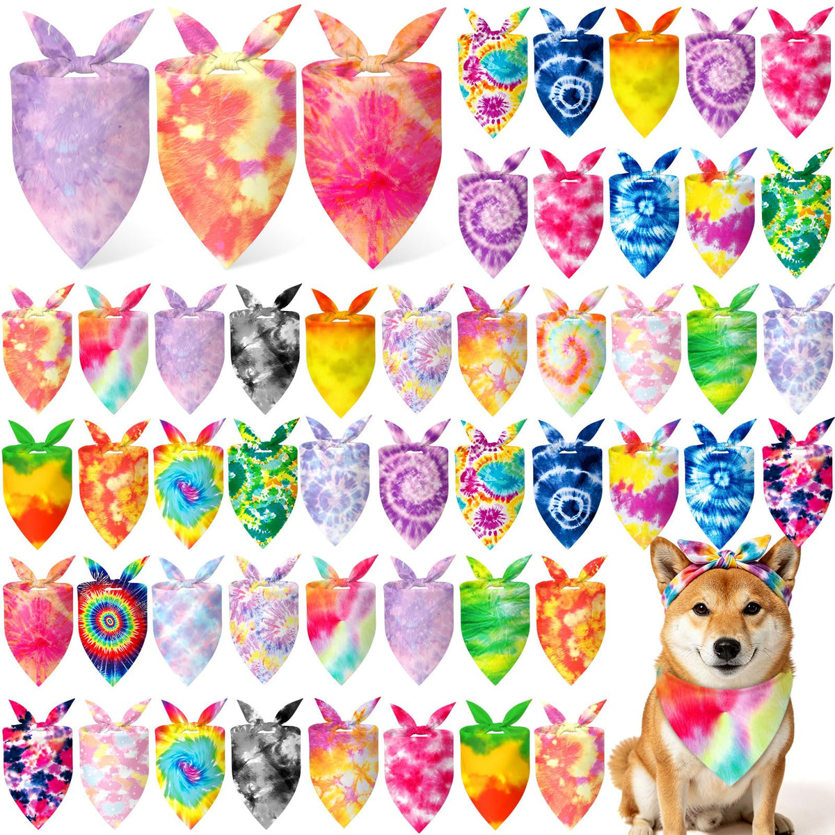 Abbylike 50 Pcs Halloween Dog Bandanas Bulk, Pumpkin Ghost Bat Skull