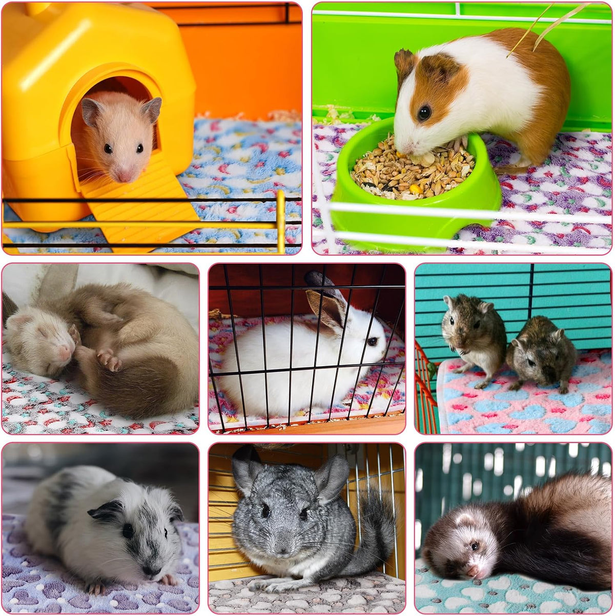 Newwiee 20 Pcs Waterproof Small Pet Fleece Blanket Bulk Washable Small Animal Cage Bedding Guinea Pig Puppy Dog Cat Pee Pad Liner Accessories(Assorted,18 x 13 Inch)