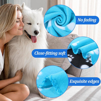 12 Pcs Puppy Blanket Warm Felt Throw Sleep Mat, 28.3 x 24 Inch Soft Fluffy Fleece Pet Blankets with Paw Print for Dogs Cats Small Animals