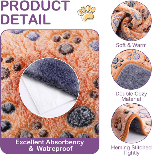 Panelee 36 x 36 Inch 4 Pcs Waterproof Dog Blankets Paw Print for Whelping