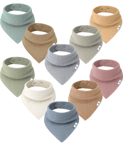 Diaper Squad 10-Pack Organic Cotton Baby Bibs for Baby Boy, Girl