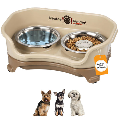Neater Feeder Express Mess Proof Dog Bowls Elevated for Small Breeds under 15 Lb, Made in USA, No Spill Raised Dog Food Bowl Stand, Stainless Steel Food and Water Bowl Set, Feeding Station, Cappuccino