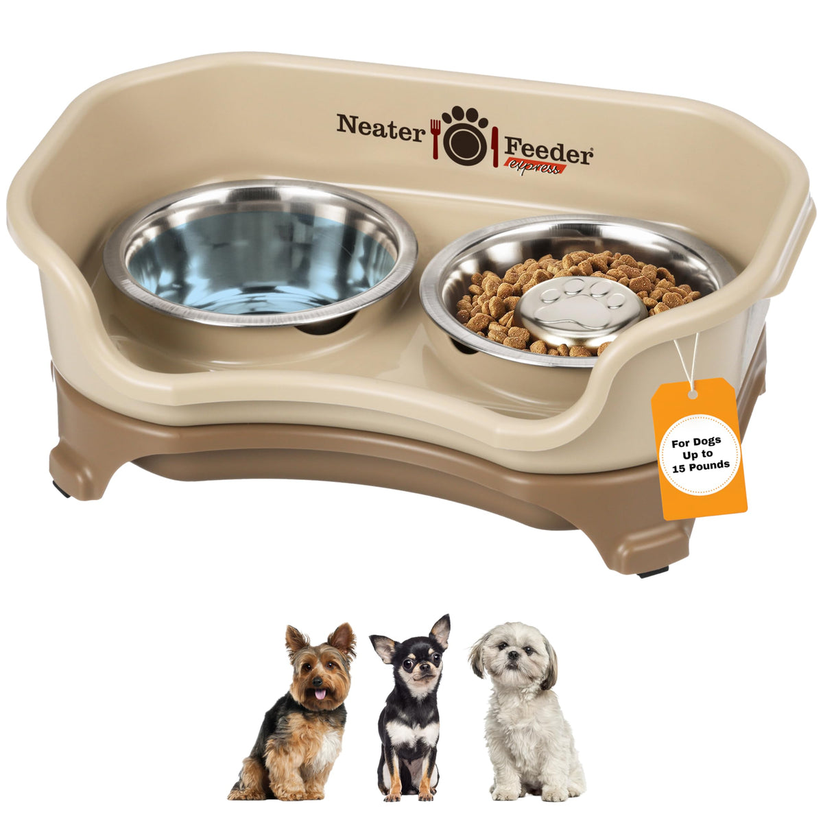 Neater Feeder Express Mess Proof Cat Bowls Elevated, No Spill Feeding Station, Stainless Steel Dishes for Food and Water, Raised Bowls for Indoor Cats, No Fatigue Whisker Friendly Dish, Grey