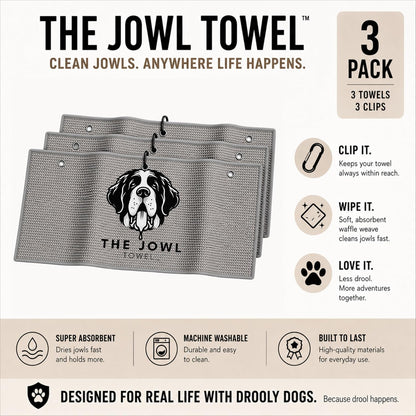 Dog Drool Towel for Large Dogs – Absorbent Microfiber Drool Catcher, Collar & Leash Attachment, Convenient Alternative to Drool Bibs (3 Pack)