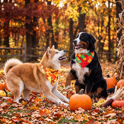 Preboun 100 Pcs Fall Dog Bandanas Bulk, Autumn Pumpkin Maple Leaves Pattern