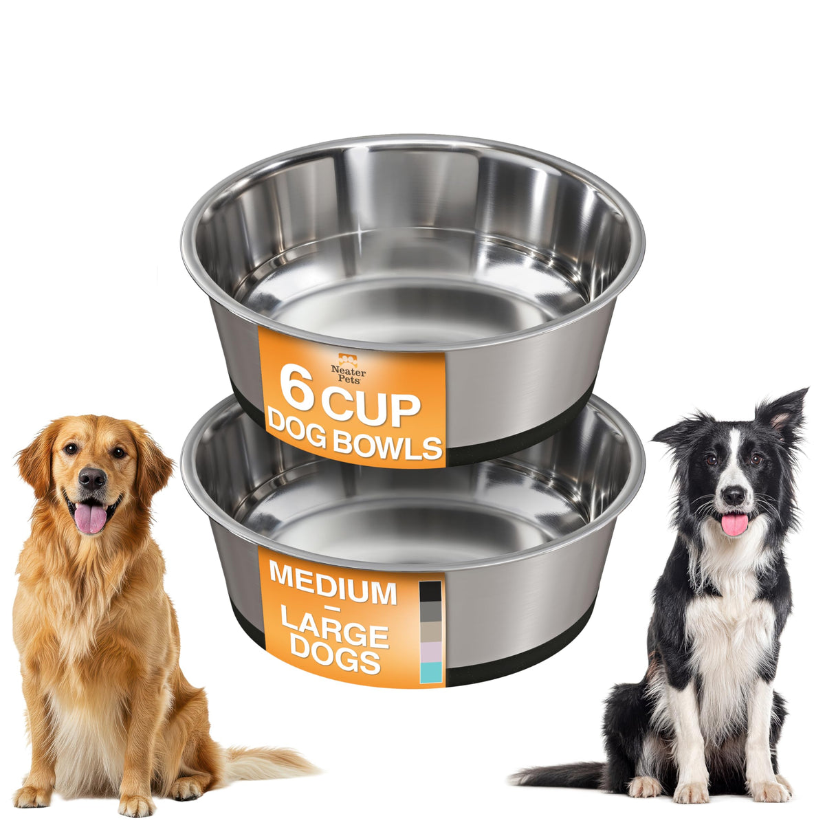 Neater Pet Brands Stainless Steel Dog Bowls with Non-Slip Rubber Bottom – 2 Cup (16 oz), Black - Set of 2 Heavy Duty Metal Dog Bowls, Dishwasher Safe, Food or Water Bowl, Ideal for Small Dogs & Cats