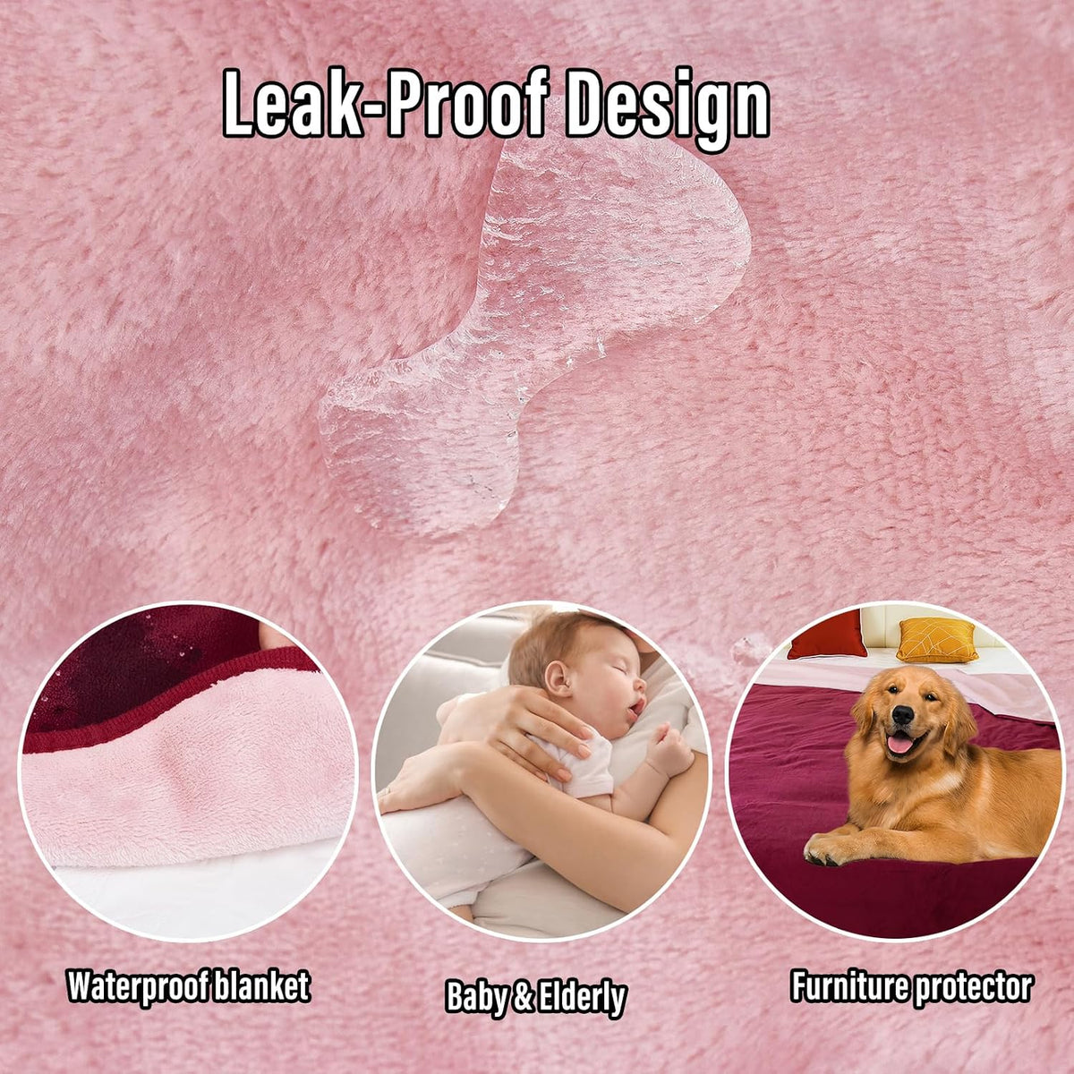 Ahinahwap Waterproof Blanket for Bed Couch Sofa, Reversible & Reusable Cat, Dog Blanket Waterproof Washable, Small Water Resistant Blankets, Leakproof (40"x60", Burgundy/Rose Pink)